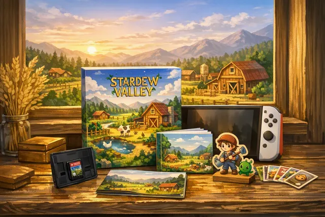 Stardew Valley physical Nintendo Switch 2 edition box art featuring the reversible JojaMart cover design and classic illustrated manual
