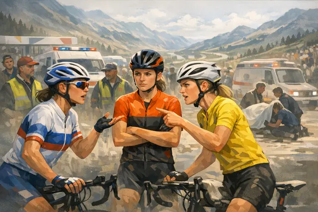 A dynamic, stylized illustration representing a dramatic sprint finish, symbolizing the high-stakes controversy at the 2026 Tour de France Femmes.