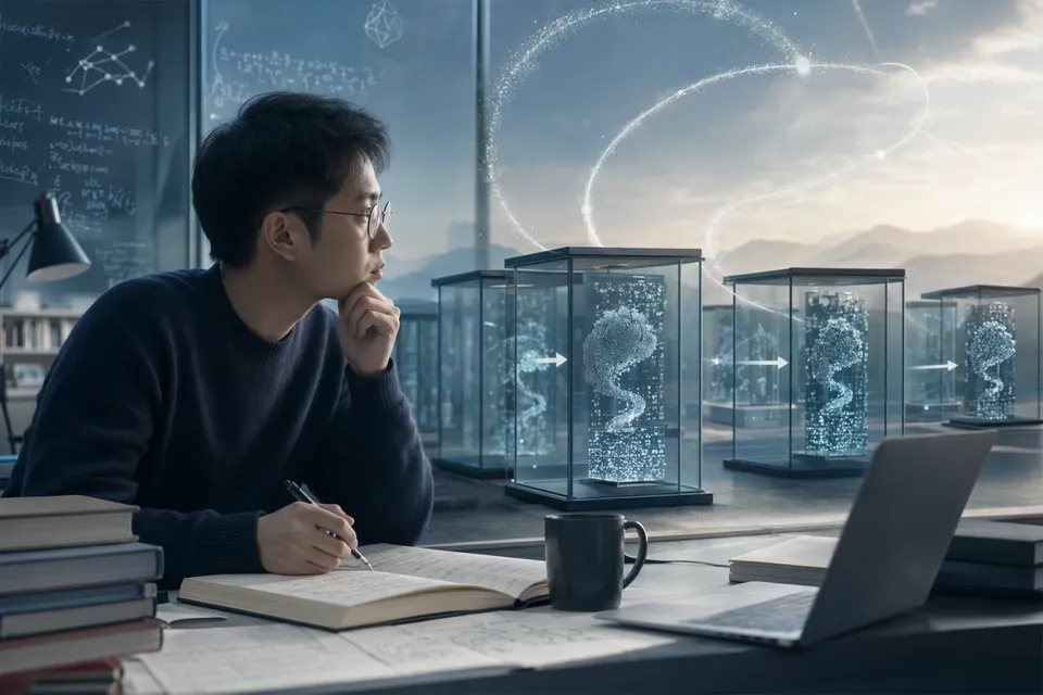Conceptual illustration of recursive self‑improving AI systems developing new versions of themselves