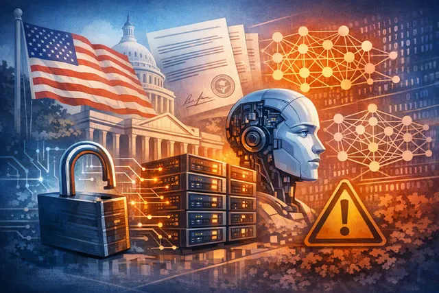 A conceptual illustration of a shield with a data network overlay, representing AI safety and cybersecurity framework discussions.