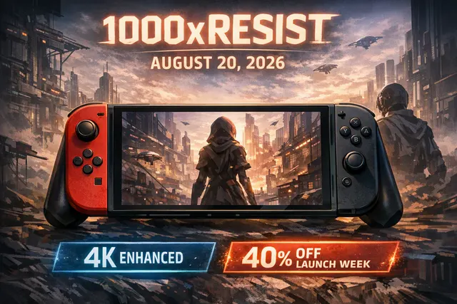 AI-generated sci-fi illustration representing 1000xRESIST arriving on Nintendo Switch 2