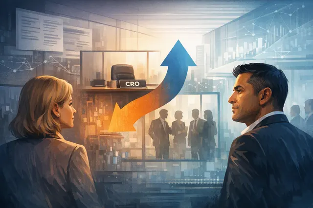 Abstract AI-generated visual of a corporate leadership shuffle, with silhouettes of executives in motion against a blue digital backdrop, representing OpenAI's August 2026 executiv