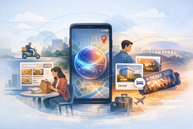 An abstract depiction of a smartphone map interface with a glowing Gemini AI assistant icon overlaid, representing the new agentic Ask Maps update.