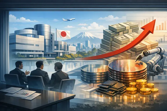 TSMC semiconductor wafers and chips with financial charts in the background