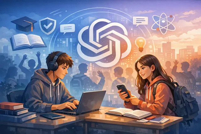 Illustration of an AI chatbot designed for teenagers with study tools and digital safety controls