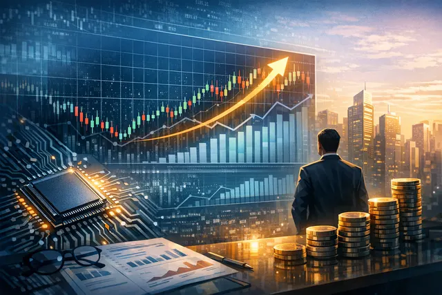 Arm Holdings Q1 FY2027 earnings report with data center AI chips and stock chart backdrop