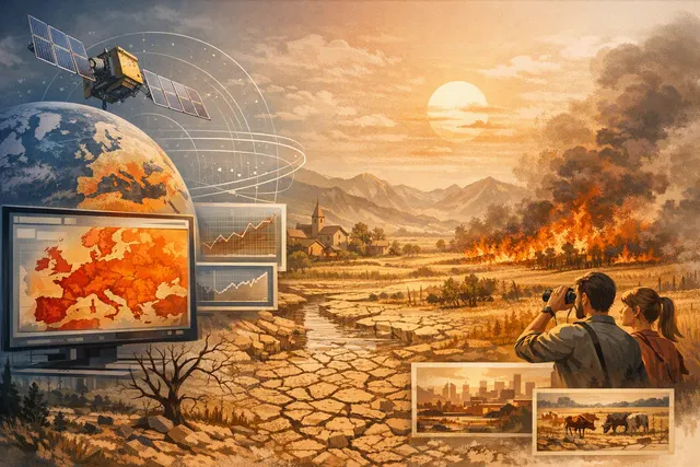 Heatwaves in Europe wildfires drought dry riverbeds climate change agriculture