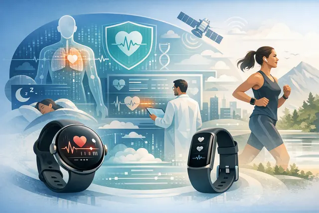 Google Pixel Watch 5 with Health Guardian insulin resistance tracking interface, showing monthly metabolic trend summary on the watch screen