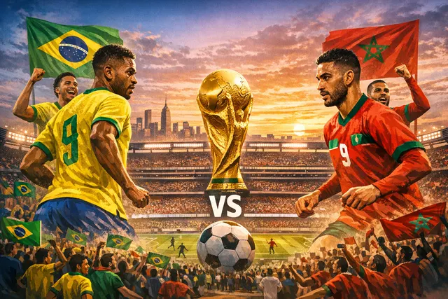 Brazil and Morocco players in action during the 2026 FIFA World Cup opening match at MetLife Stadium