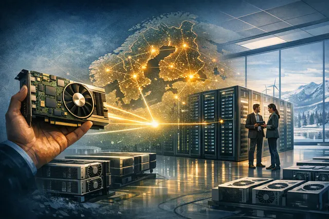 Illustration of Nvidia GPUs being connected to Nordic data centers in Iceland and Scandinavia