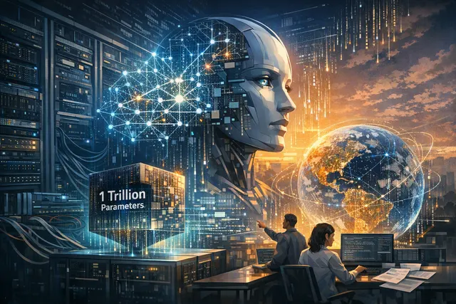 Abstract visualization of Nvidia's Nemotron AI model names and concepts, representing the company's 1-trillion-parameter open-source model development.