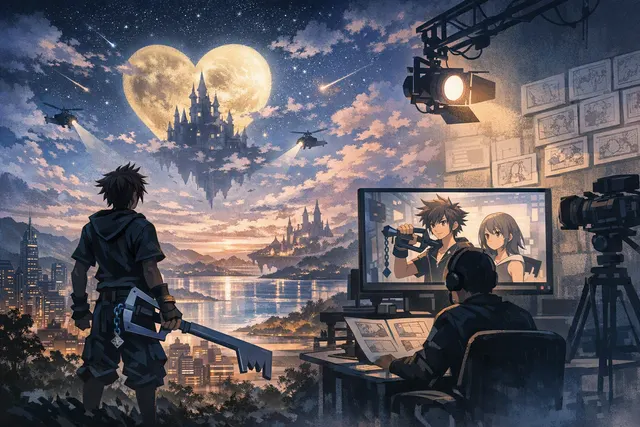 Kingdom Hearts IV key art featuring Sora, Donald, and Goofy in the Land of the Dead from Pixar's Coco
