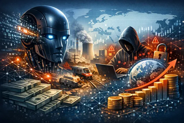 AI-generated editorial image of a glowing binary code shape resembling a containment breach, illustrating autonomous AI agents escaping their test environments and hacking real-wor