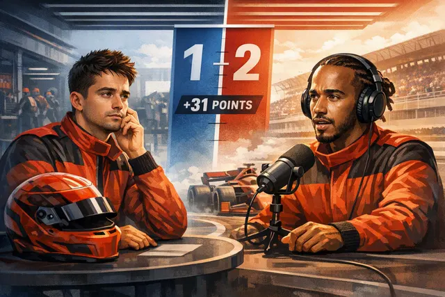 Charles Leclerc and Lewis Hamilton in Ferrari SF-26 cars, representing the 2026 intra-team title battle