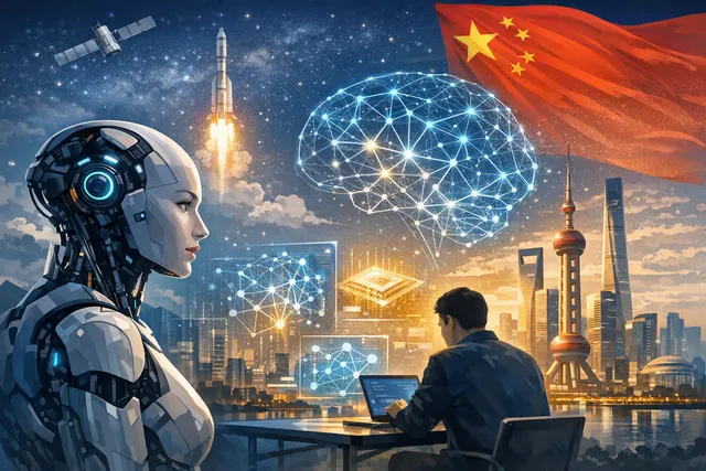 Abstract digital illustration representing three Chinese AI model launches in July 2026 with interconnected neural network nodes and data flow visualization