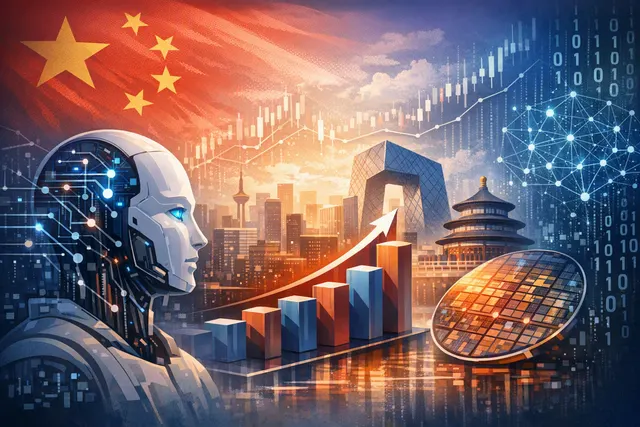 Editorial illustration of artificial intelligence and semiconductor technology representing MSCI’s August 2026 China Index reshuffle