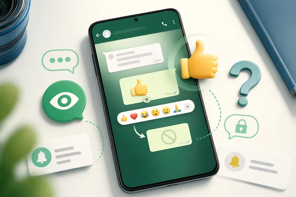 手機上的 WhatsApp 對話示意，顯示撳錯表情反應後取消與通知風險。