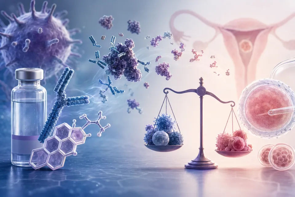 IVF 免疫治療示意圖,呈現 Decone、IVIG 與 TNF-α/IL-10 檢驗判讀的關係